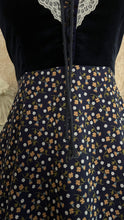 Load image into Gallery viewer, Incredible 1970’s Vintage Navy Blue Calico and velveteen Gunne Sax Maxi Sundress