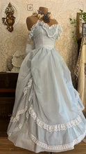 Load image into Gallery viewer, Teeny 1980's vintage Powder Blue Swiss Dot Chiffon Gunne Sax gown