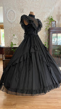 Load image into Gallery viewer, Showpiece Gothic 1980’s vintage Black Swiss Dot Chiffon Gunne Sax gown
