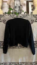 Load image into Gallery viewer, Darling Beaded Black Angora Rabbit Cardigan Sweater made in Hong Kong