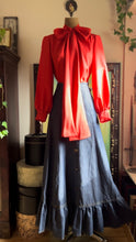 Load image into Gallery viewer, Handmade Vintage Gold Horse Button Down Denim Prairie Skirt