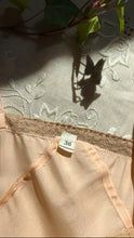 Load image into Gallery viewer, Lovely 1930’s vintage peachy pink satin and ecru lace slip