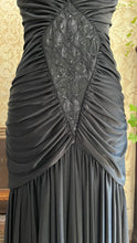 Load image into Gallery viewer, Amazing 1980’s Vintage Black Draped and Ruched Mermaid Dress