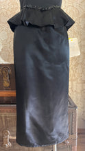 Load image into Gallery viewer, Deadstock 1980’s Vintage Black Satin Gunne Sax Peplum Wiggle Dress
