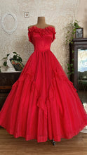 Load image into Gallery viewer, Heart Stopping 1980's vintage Red Swiss Dot Chiffon Gunne Sax gown