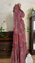 Load image into Gallery viewer, Lovely 1970’s Vintage Mauve and Blue Rose Print Angel Sleeve Dress