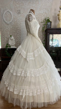 Load image into Gallery viewer, Breathtaking 1950’s Vintage White Tulle and Lace Bridal Gown Wedding Dress