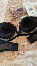 Load image into Gallery viewer, Darling 1950’s Vintage Black Illusion Lace Strapless Bra by Lilyette 36A