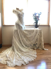 Load image into Gallery viewer, Breathtaking 1930’s Vintage Dove White Sheer Bridal Dress with Train