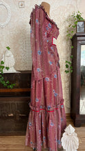 Load image into Gallery viewer, Lovely 1970’s Vintage Mauve and Blue Rose Print Angel Sleeve Dress