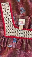 Load image into Gallery viewer, Lovely 1970’s Vintage Mauve and Blue Rose Print Angel Sleeve Dress