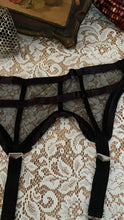 Load image into Gallery viewer, Unusual Pinup 1950’s vintage Black Mesh and Ribbon Garter Belt by Simone