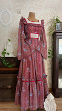 Load image into Gallery viewer, Lovely 1970’s Vintage Mauve and Blue Rose Print Angel Sleeve Dress