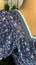 Load image into Gallery viewer, Restored 1970's vintage Navy Blue calico Gunne Sax midi peplum dress