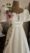 Load image into Gallery viewer, Beauty 1970's vintage white lace and poplin maxi dress