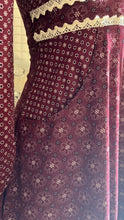 Load image into Gallery viewer, 1970’s Vintage Burgundy Velveteen and Calico Gunne Sax Midi Dress