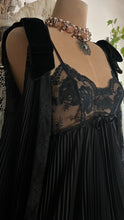 Load image into Gallery viewer, Exquisite 1970’s Vintage Designer Black Pleated Nightgown and Robe Peignoir Set by Lucie Ann