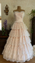 Load image into Gallery viewer, Fairytale 1980’s Vintage Pink Satin and White Lace Dream Dress with Armlets