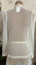 Load image into Gallery viewer, 1970's vintage sheer ivory net lace and pearls Gunne Sax cover up