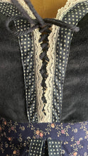 Load image into Gallery viewer, Restored 1970's vintage Navy Blue calico Gunne Sax midi peplum dress