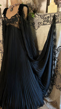 Load image into Gallery viewer, Exquisite 1970’s Vintage Designer Black Pleated Nightgown and Robe Peignoir Set by Lucie Ann