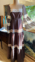 Load image into Gallery viewer, 1970’s Vintage Chocolate Brown and Cinnamon Angel Sleeve Dress by Roberta