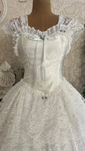 Load image into Gallery viewer, Stunning 1980’s Vintage White Satin and Tiered Lace Dream Dress