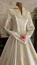 Load image into Gallery viewer, Breathtaking 1950’s Vintage White Satin and Ivory Lace Bridal Gown Wedding Dress