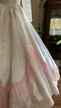 Load image into Gallery viewer, Incredible 1980’s Vintage White Satin and Pink Lace Dress