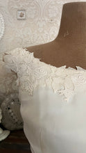 Load image into Gallery viewer, Breathtaking 1950’s Vintage Dove White Chiffon and Antique Rose Lace Bridal Gown Wedding Dress