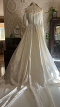Load image into Gallery viewer, Breathtaking 1950’s Vintage White Satin and Ivory Lace Bridal Gown Wedding Dress