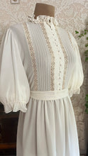 Load image into Gallery viewer, 1970's Vintage Bonnie Strauss Bone White Chiffon Secretary Dress