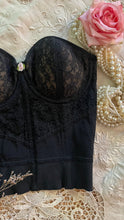 Load image into Gallery viewer, Teeny 1950’s Vintage Black Illusion Lace Bustier by Jantzen 32B