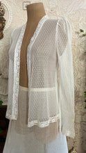Load image into Gallery viewer, 1970's vintage sheer ivory net lace and pearls Gunne Sax cover up