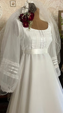Load image into Gallery viewer, Breathtaking 1970’s Vintage White Chiffon Bridal Gown Wedding Dress by Lorrie Deb of San Francisco