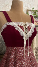 Load image into Gallery viewer, Perfect 1970’s Vintage Red Calico and velveteen Gunne Sax Maxi Sundress