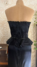 Load image into Gallery viewer, Deadstock 1980’s Vintage Black Satin Gunne Sax Peplum Wiggle Dress