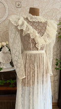 Load image into Gallery viewer, Ethereal Homemade 1970’s Vintage Sheer Ivory Lace Gunne Dress