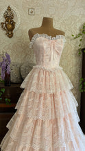 Load image into Gallery viewer, Fairytale 1980’s Vintage Pink Satin and White Lace Dream Dress with Armlets
