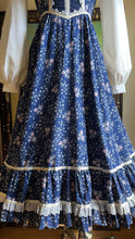 Load image into Gallery viewer, 1970’s Vintage Navy Blue Calico and Corduroy Gunne Sax Midi Dress