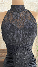 Load image into Gallery viewer, Amazing 1980’s Vintage Black Draped and Ruched Mermaid Dress