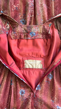 Load image into Gallery viewer, Lovely 1970’s Vintage Mauve and Blue Rose Print Angel Sleeve Dress