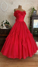 Load image into Gallery viewer, Heart Stopping 1980's vintage Red Swiss Dot Chiffon Gunne Sax gown