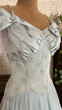 Load image into Gallery viewer, Stunning 1930’s Vintage Eggshell Blue Jacquard and Tulle Dress