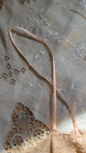 Load image into Gallery viewer, Lovely 1930’s vintage peachy pink satin and ecru lace slip
