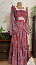 Load image into Gallery viewer, Lovely 1970’s Vintage Mauve and Blue Rose Print Angel Sleeve Dress