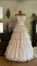 Load image into Gallery viewer, Fairytale 1980’s Vintage Pink Satin and White Lace Dream Dress with Armlets
