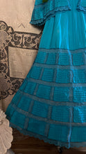 Load image into Gallery viewer, Beautiful 1970's vintage Bright Turquoise Blue Cotton and lace Mexican dress