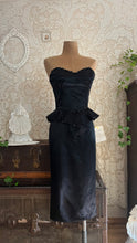 Load image into Gallery viewer, Deadstock 1980’s Vintage Black Satin Gunne Sax Peplum Wiggle Dress