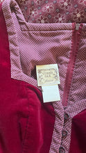 Load image into Gallery viewer, 1970's vintage Burgundy Velveteen and Calico Gunne Sax midi peplum dress